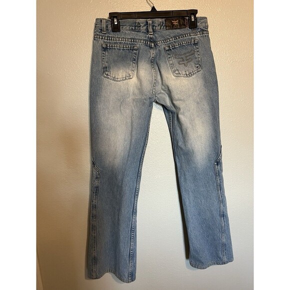 Vintage Y2K low rise Kosuiko Flare Light Wash Denim Jeans Leather Lace Up - Picture 8 of 10